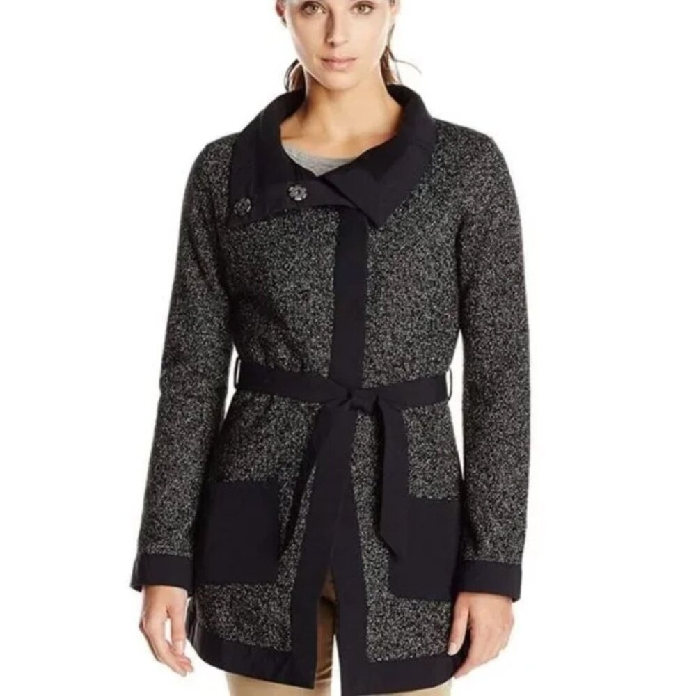Merrell Talley Swacket Belted Sweater Jacket in Black, XS